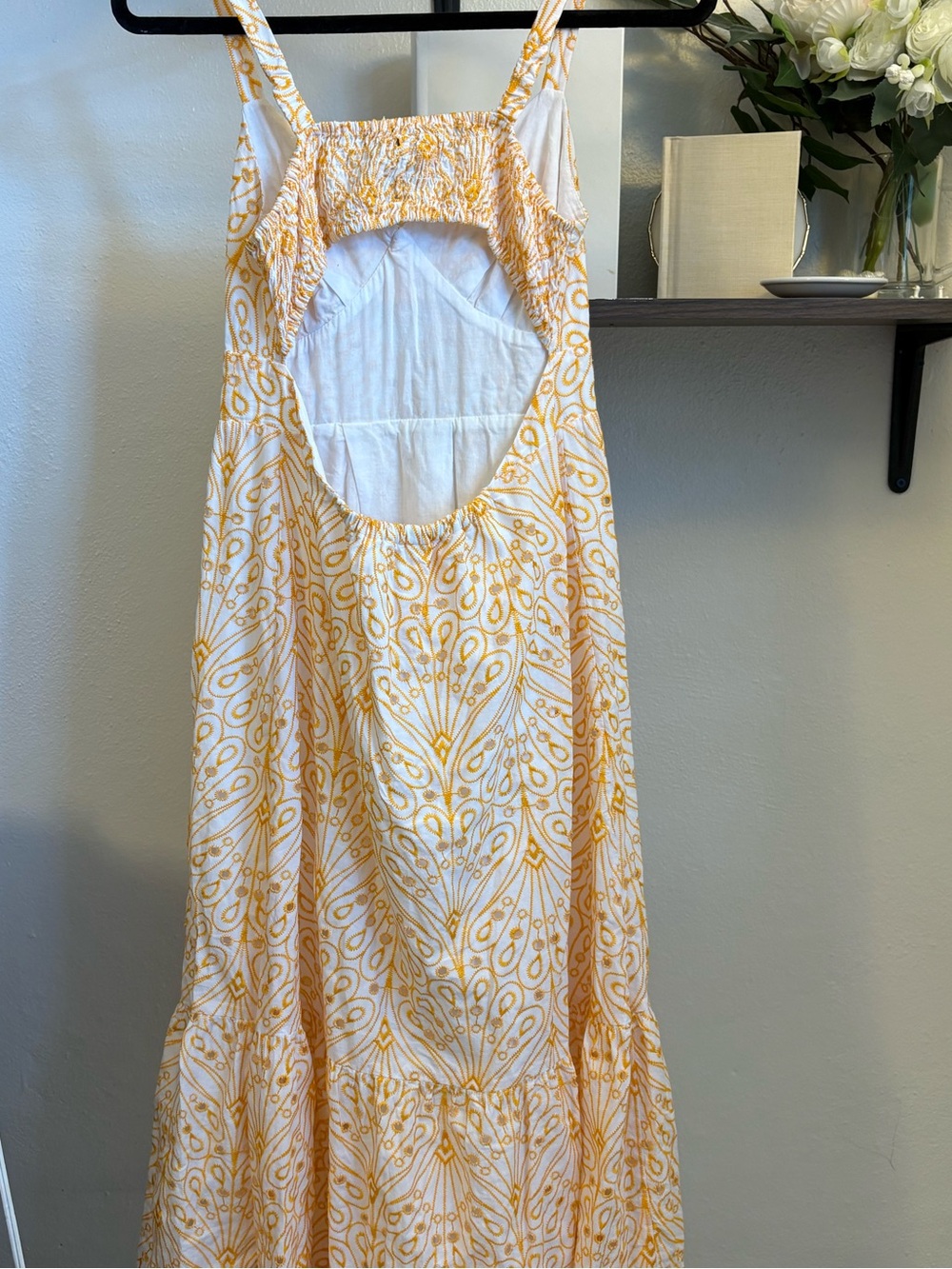 LOFT Light Orange Embroidered Swirls Sleeveless Maxi Dress Open Back 4 - Picture 6 of 12